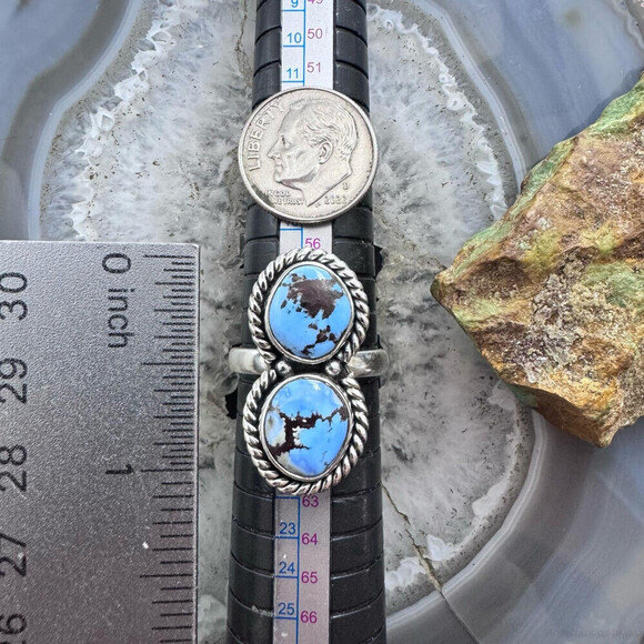 Sterling Silver Southwestern Style 2 Golden Hill Turquoise Ring Sz 9 For Women - Picture 9 of 10